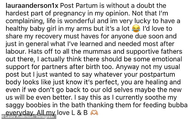 Struggling: However, in the post's caption, she confessed that she found the postpartum period to be 