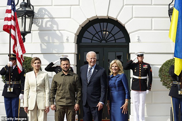 President Joe Biden and First Lady Jill Biden welcome President of Ukraine Volodymyr Zelensky and First Lady Olena Zelenska to the White House