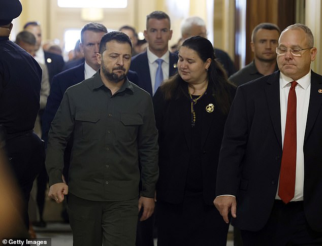 President of Ukraine Volodymyr Zelenskyj at the Capitol with Ukrainian Ambassador to the USA Oksana Markarova