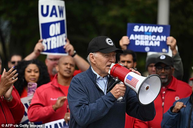 President Joe Biden walked the strike line with striking auto workers in Michigan