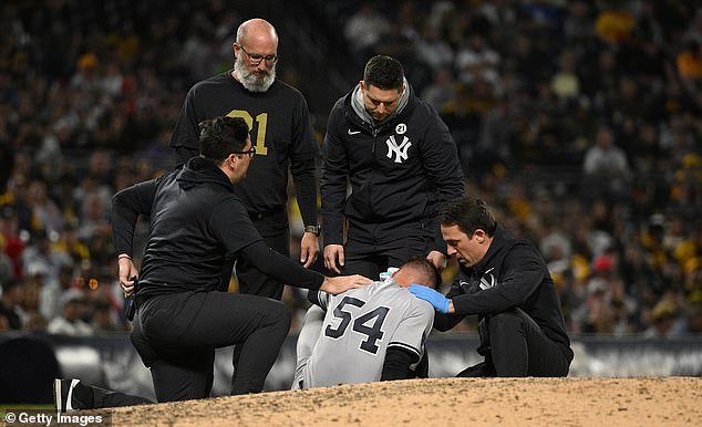 Yankees pitcher Anthony Misiewicz is left covered in blood after