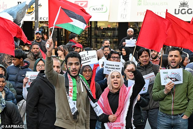 CANBERRA, AUSTRALIA: Anti-Israel protesters pictured in the Australian capital on Friday