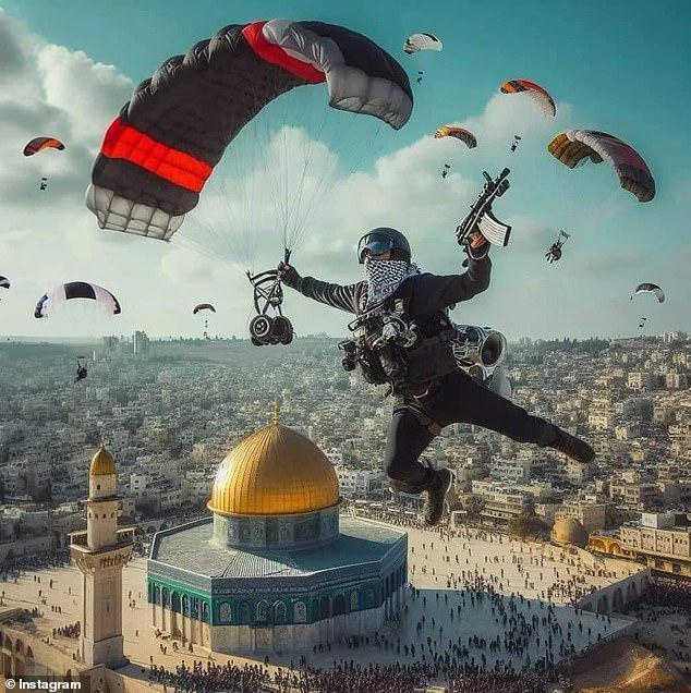 In a recent post, Ali shared a disturbing image of paragliders armed with AK-47s with the caption 