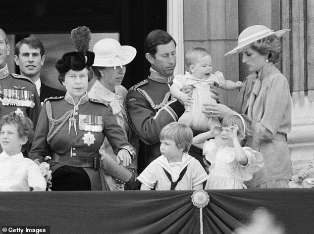 The then-Prince Charles presented Diana with a baby Prince Harry during the 1985 Trooping of the Color ceremony on the balcony of Buckingham Palace.  Diana's informality was a stark contrast when she entered the royal family