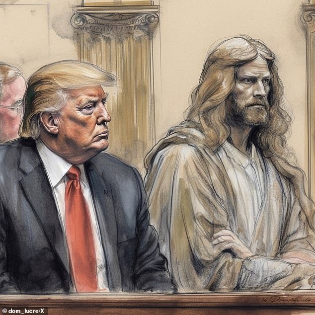 Donald Trump shares bizarre courtroom sketch of himself sitting