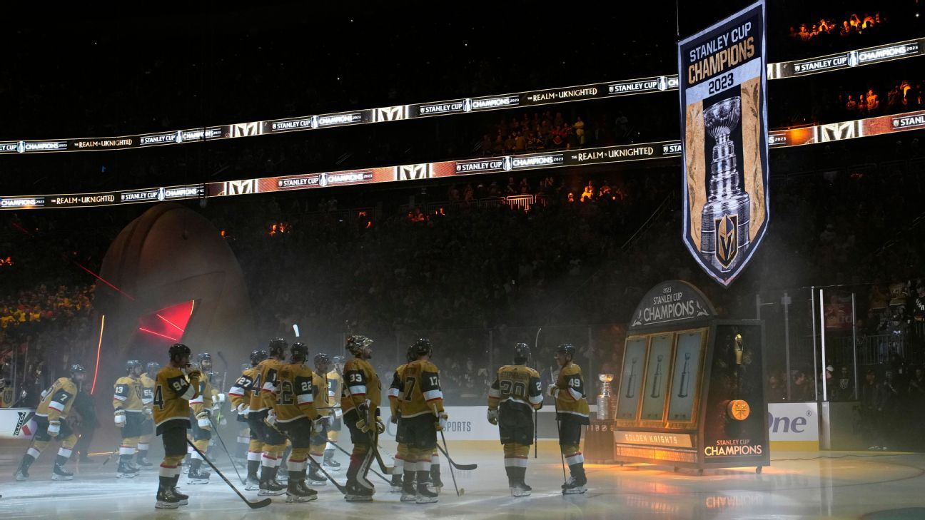 Golden Knights deliver Vegas show and raise Stanley Cup banner