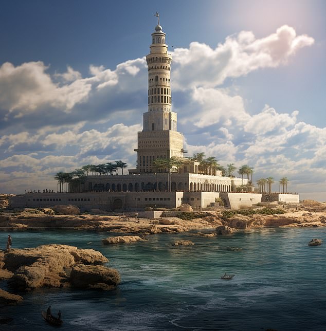 The Alexandria lighthouse was destroyed by earthquakes in the ancient Egyptian port.  The AI ​​recreated the amazing structure as if it had never been shaken by the events