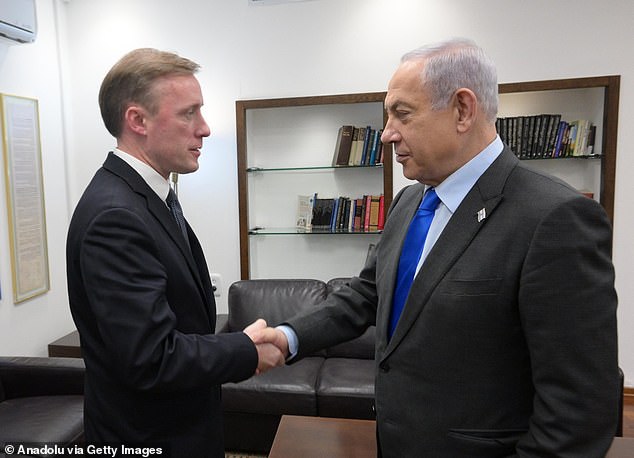 Joe Biden's national security adviser Jake Sullivan (left) met with Israeli Prime Minister Benjamin Netanyahu (right) in Tel Aviv on Thursday.