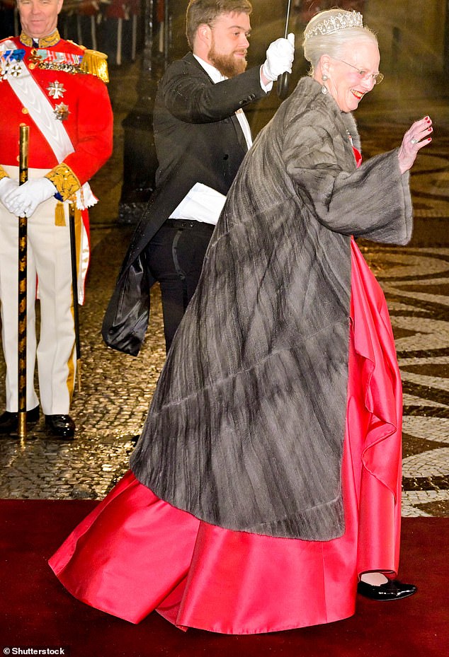 HISTORIC GOVERNMENT: Former Queen Margrethe was also in good spirits as she arrived at the event following her shocking abdication after spending 52 years on the throne