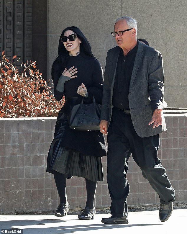 The 41-year-old tattoo artist (née Katherine von Drachenberg) was seen leaving the courthouse with her father Rene Drachenberg