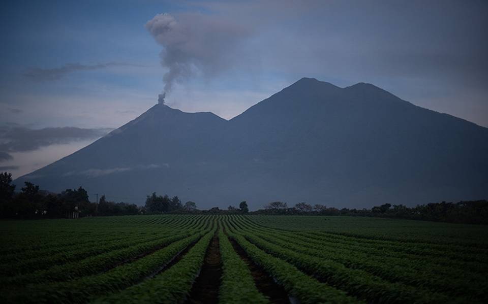 The Fuego and Santiaguito volcanoes with strong explosions in Guatemala