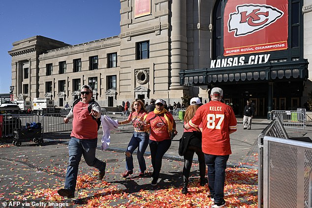 Police evacuated the train station as large crowds fled in panic after the shots were fired, and up to a million people were expected to have descended on Kansas City for the parade