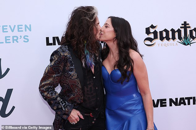 Steven Tyler, 75, packed on the PDA with his younger girlfriend Aimee Preston, 36, at the star-studded Jam for Janie GRAMMY Awards viewing party at the Hollywood Palladium on Sunday