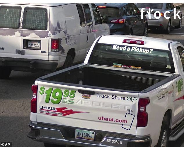 The suspect's vehicle, a white U-Haul pickup truck with Arizona license plate AM14894, was identified shortly after the shooting.  Police said they then confirmed the suspect had rented the truck