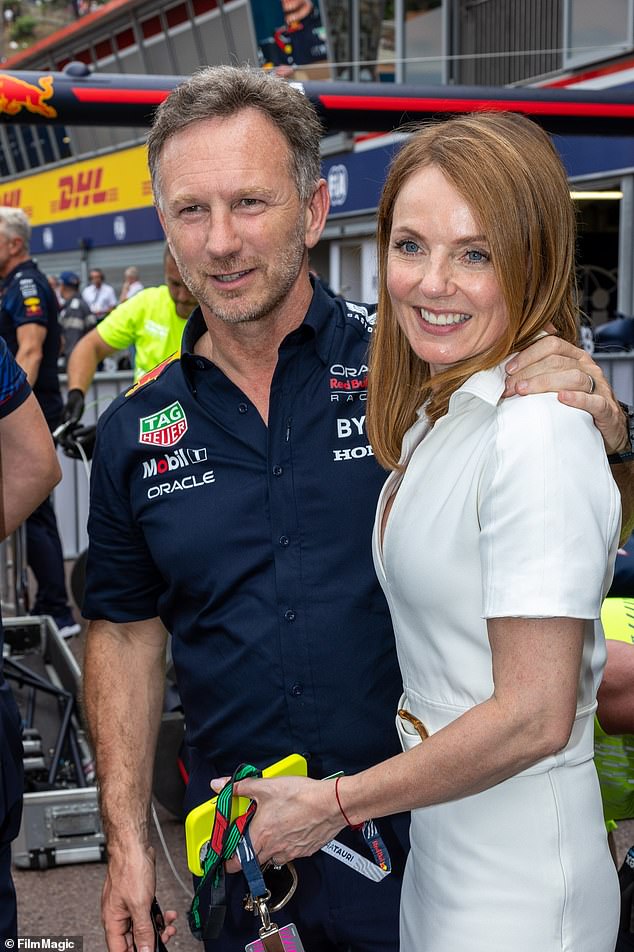 Geri Halliwell faces fresh torment after WhatsApp texts and photos allegedly exchanged between her F1 husband Christian Horner and a female employee were leaked.  Pictured: Halliwell and Horner together at the Monaco Grand Prix last May