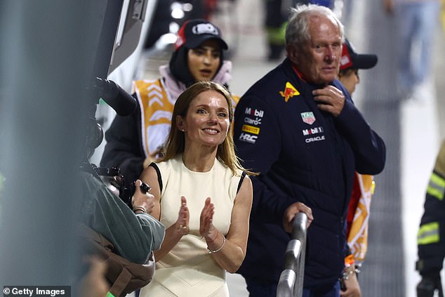 Geri Halliwell celebrates in Bahrain after Red Bull secured a one-two finish after a difficult few weeks